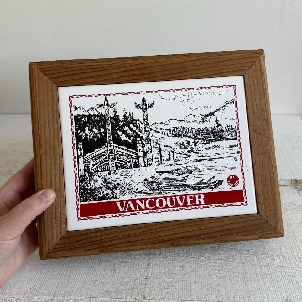 Vintage Vancouver Tile Top Wooden Storage Box - Simple Wood Trinket Box